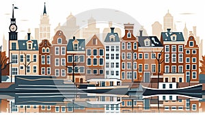 Beautiful view of the chanels in the capital Dutch city Amsterdam, with traditional bridges and old-fashioned houses.