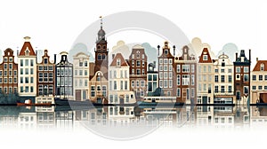 Beautiful view of the chanels in the capital Dutch city Amsterdam, with traditional bridges and old-fashioned houses.