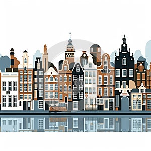 Beautiful view of the chanels in the capital Dutch city Amsterdam, with traditional bridget and old-fashioned houses