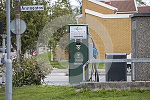 Beautiful view of charging station for electric car in front yard of McDonald.