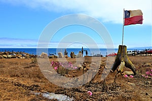 Beautiful view of the Chilean flag in the beach in Punta de Lobos in Pichilemu, Chile