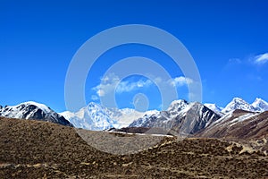 Beautiful view of the Cho-Oyu Mount on the way to Gokyo Lakes