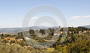 Beautiful view of the church of San Miniato al Monte from Forte Belvedere in Florence