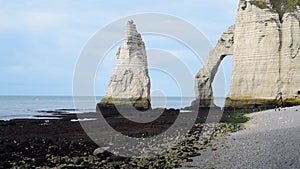 Beautiful view of cliffs Aval of Etretat and beautiful famous coastline ,Normandy, France. Popular travel destination