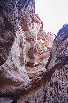 Beautiful view of cliffs from yellow red limestone. Kyrgyzstan