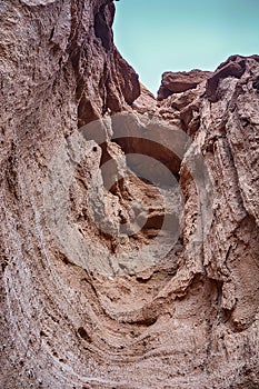 Beautiful view of cliffs from yellow red limestone. Kyrgyzstan