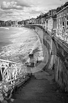 Beautiful view on coastal city of san sebatian in black and white, spain photo