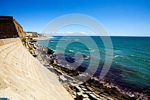 Beautiful view of coastline in Cadiz at sunny da