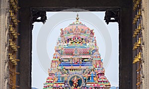 Beautiful view of colorful gopura in the Hindu Kapaleeshwarar Te