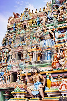 Beautiful view of colorful gopura in the Hindu Temple,chennai, T