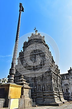 Beautiful view of colorful gopura in the Hindu Temple, Srolalu;am, Andhra Pradesh, South India