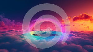 Beautiful view of colorful rainbow ring over colorful clouds generative AI