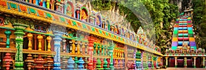 Colorful stairs of Batu caves, Malaysia. Panorama photo