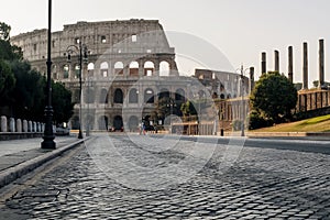 Beautiful view of Colosseum at sunrise, Rome, Italy