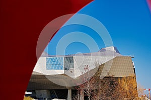 Beautiful view of the Confluence Museum, Lyon, France under a cloudless bright blue ksy