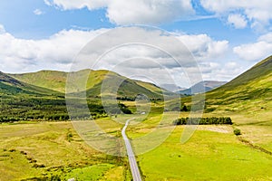 Beautiful view of Connemara region in Ireland. Scenic Irish countryside landscape with magnificent mountains on the horizon,