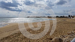 Beautiful view of Contrada piccio sandy beach in Avola city, Sicily