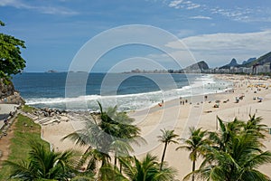 Beautiful view of Copacabana beach and the palm trees in Rio de Janeiro