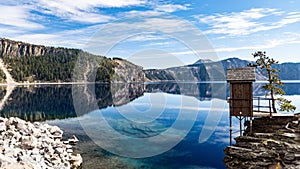 Beautiful view of the Crater lake in Oregon - the clearest lake in the world photo