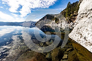 Beautiful view of the Crater lake in Oregon - the clearest lake in the world photo