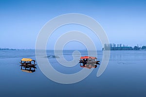 A beautiful view of Dal Lake in winter, Srinagar, Kashmir, India