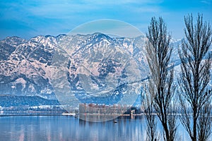 A beautiful view of Dal Lake in winter, Srinagar, Kashmir, India photo