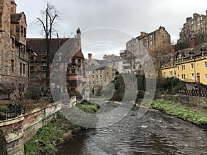 Beautiful view of the Dean Village in Edinburgh, UK