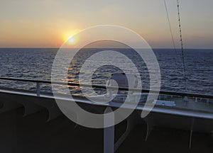 Beautiful view from deck of cruise ship at sunrise dawn