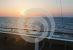 Beautiful view from the deck of the cruise ship at sunrise and the Mediterranean sea