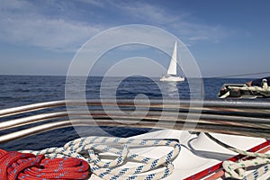 Beautiful view from the deck of a sailing boat