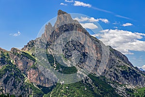 Beautiful view of the Dolomites Mountain peak at The Valparola Pass