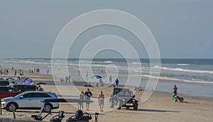 Beautiful view down New Smyrna Beach on the Atlantic Ocean in Volusia County, Florida