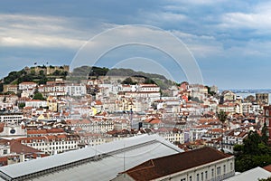 Beautiful view of the downtown of the city of Lisbon from the Sao Pedro de Alcantara viewpoint