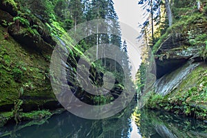 Beautiful view of Edmund Gorge in Bohemian Switzerland National Park. Fairytale land.Mythically beautiful natural landscape of the