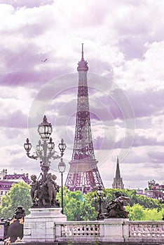 Beautiful view of Eiffel Tower from Alexandre III bridge