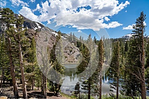 Beautiful view of Ellery Lake along Tioga Pass in California on a summer day