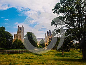 Beautiful view of Ely Cathedral in rural Cambridgeshire England
