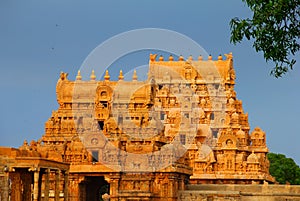 Entrance gateway gopura to the Hindu Sri Brihadeeswara Temple in Thanjavur Tanjore, Tamil Nadu photo