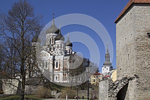 Beautiful view of the Estonian Orthodox Church of the Moscow Patriarchate in Tallinn, Estonia