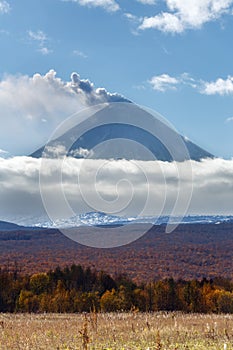 Beautiful view of explosive-effusive volcanic eruption of Kamchatka photo