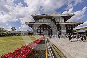 Beautiful view of the exterior of the main hall of the Todai-ji Temple of Nara, Japan