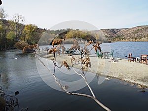 Beautiful view of Eymir lake. Hills and calm forest. Eymir Lake, Ankara, Turkey