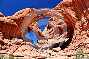 Beautiful view of famous Double Arch in Arches Nationalpark in Moab / Utah / USA