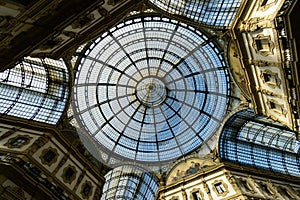 Beautiful view of the famous Galleria Vittorio Emanuele II in Milan, Italy