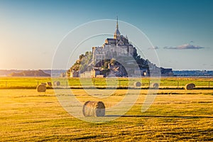 Le Mont Saint-Michel at sunset, Normandy, France photo