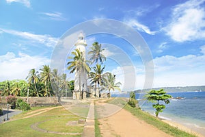 Beautiful view of the famous lighthouse in Fort Galle, Sri Lanka, on a sunny day