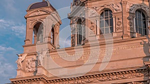 Beautiful view of famous Naturhistorisches Museum with dome and sculpture timelapse in Vienna, Austria