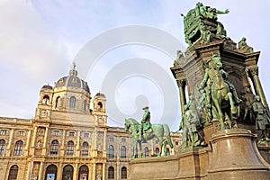 Beautiful view of famous Naturhistorisches Museum Natural History Museum in Marie-Theresien Platz square and sculpture in Vienna