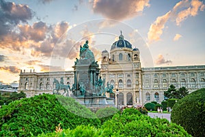 Beautiful view of famous Naturhistorisches Museum Natural History Museum at sunset in Vienna