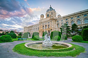 Beautiful view of famous Naturhistorisches Museum Natural History Museum at sunset in Vienna